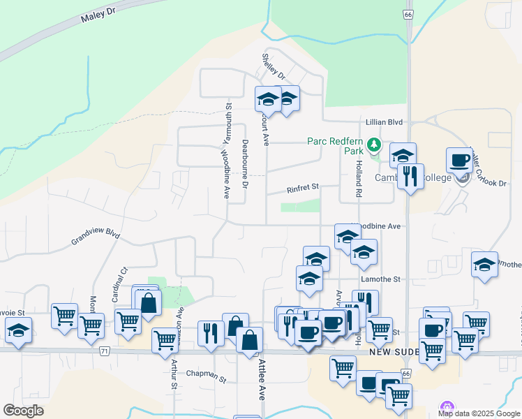 map of restaurants, bars, coffee shops, grocery stores, and more near 1442 Agincourt Avenue in Greater Sudbury