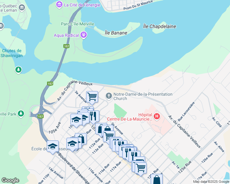 map of restaurants, bars, coffee shops, grocery stores, and more near 1100 Avenue Richard in Shawinigan