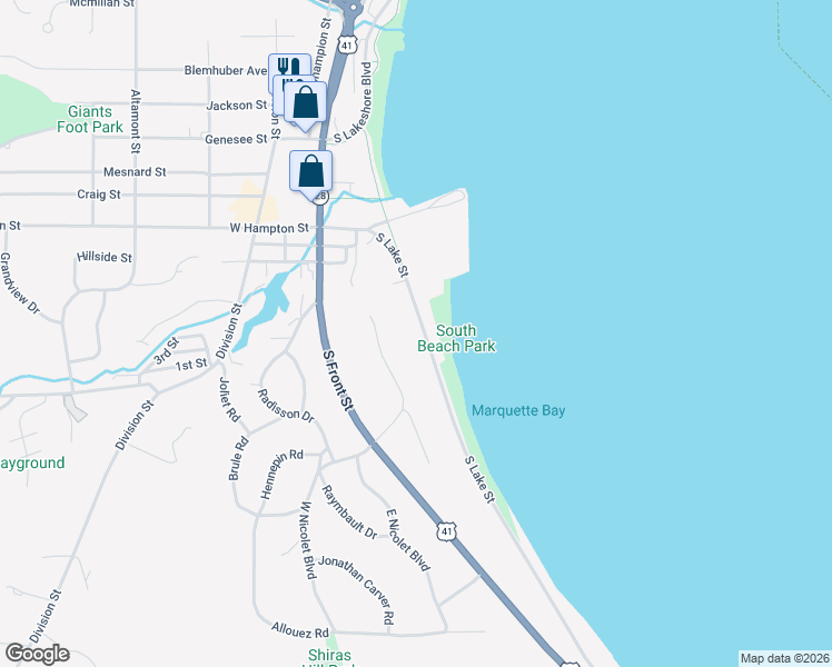 map of restaurants, bars, coffee shops, grocery stores, and more near 816 South Lake Street in Marquette