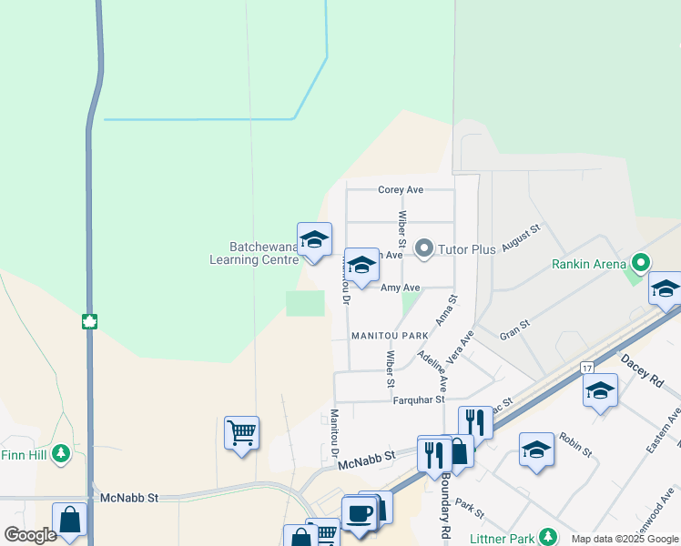 map of restaurants, bars, coffee shops, grocery stores, and more near 121 Manitou Drive in Sault Ste. Marie