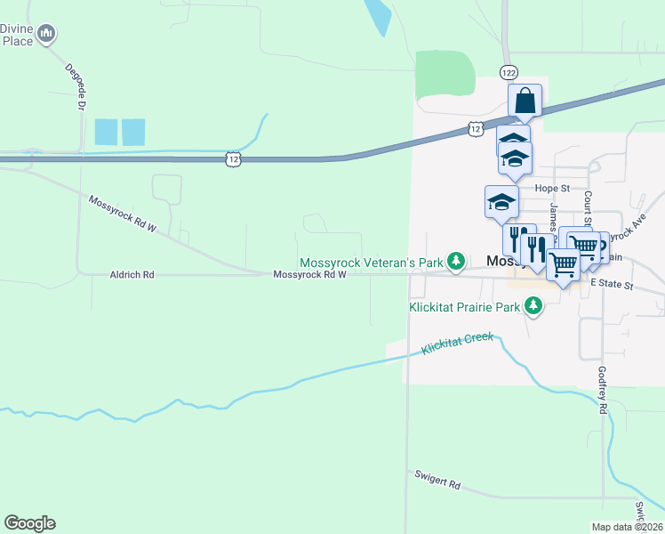 map of restaurants, bars, coffee shops, grocery stores, and more near 182 Mossyrock Road West in Mossyrock
