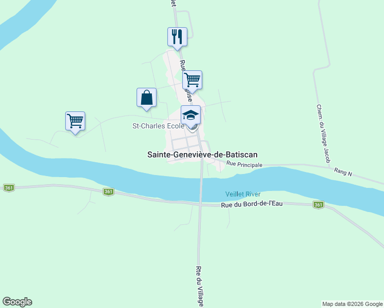 map of restaurants, bars, coffee shops, grocery stores, and more near 30 Rue Sainte Geneviève in Sainte-Geneviève-de-Batiscan