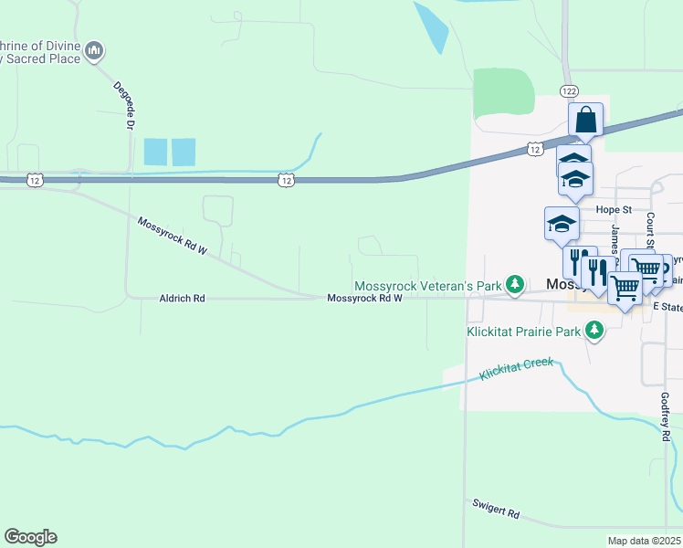 map of restaurants, bars, coffee shops, grocery stores, and more near 204 Mossyrock Road West in Mossyrock