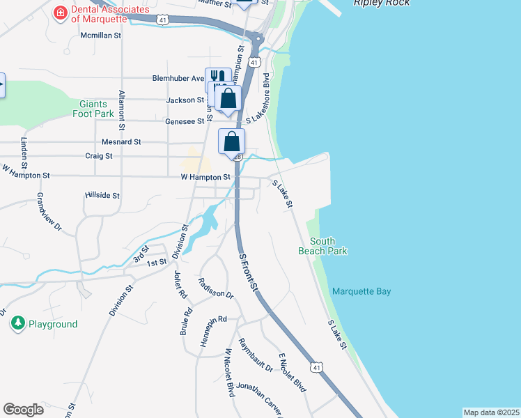 map of restaurants, bars, coffee shops, grocery stores, and more near 21 Marquette Drive in Marquette