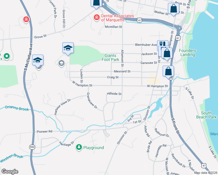 map of restaurants, bars, coffee shops, grocery stores, and more near 501-593 W Hampton St in Marquette