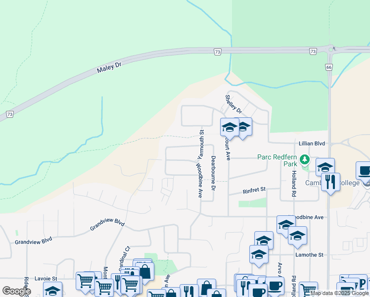 map of restaurants, bars, coffee shops, grocery stores, and more near 927 Windermere Crescent in Greater Sudbury