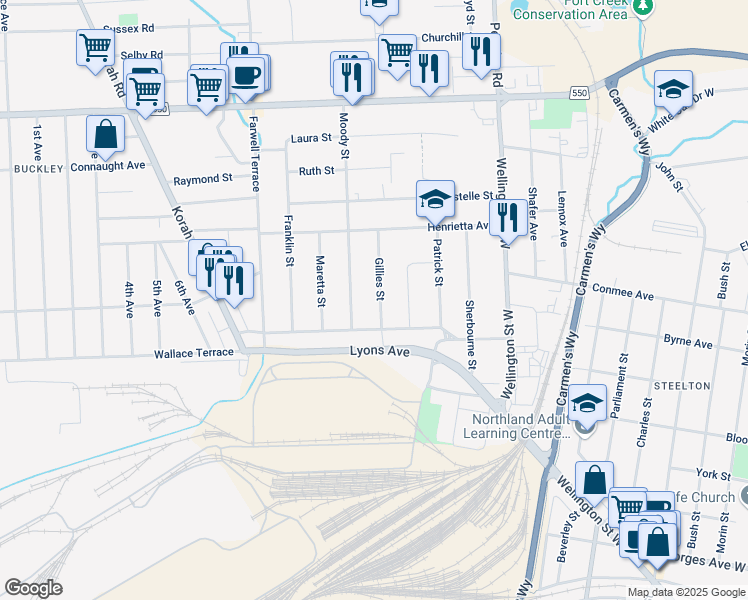 map of restaurants, bars, coffee shops, grocery stores, and more near 311 Gillies Street in Sault Ste. Marie