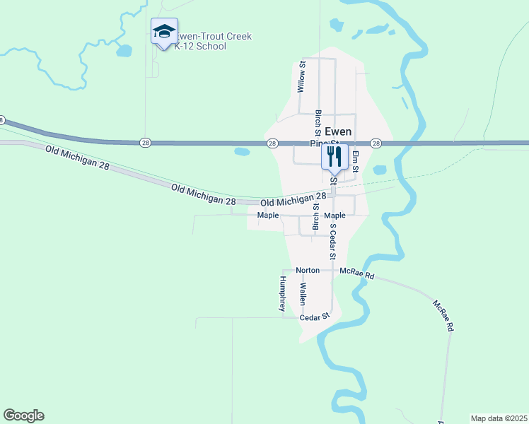 map of restaurants, bars, coffee shops, grocery stores, and more near 445 Maple in Ewen