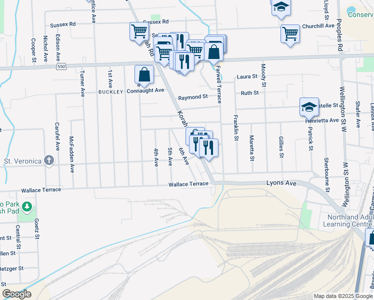 map of restaurants, bars, coffee shops, grocery stores, and more near in Sault Ste. Marie