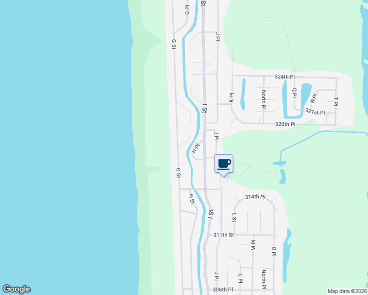 map of restaurants, bars, coffee shops, grocery stores, and more near 707 318 Place in Ocean Park
