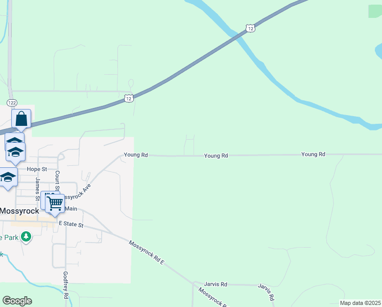 map of restaurants, bars, coffee shops, grocery stores, and more near 223 Young Road in Mossyrock