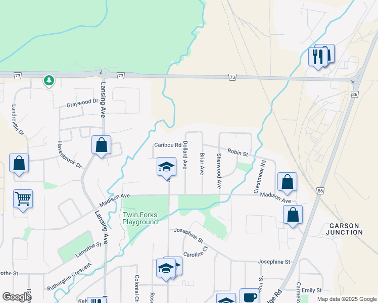 map of restaurants, bars, coffee shops, grocery stores, and more near 1620 Dollard Avenue in Greater Sudbury