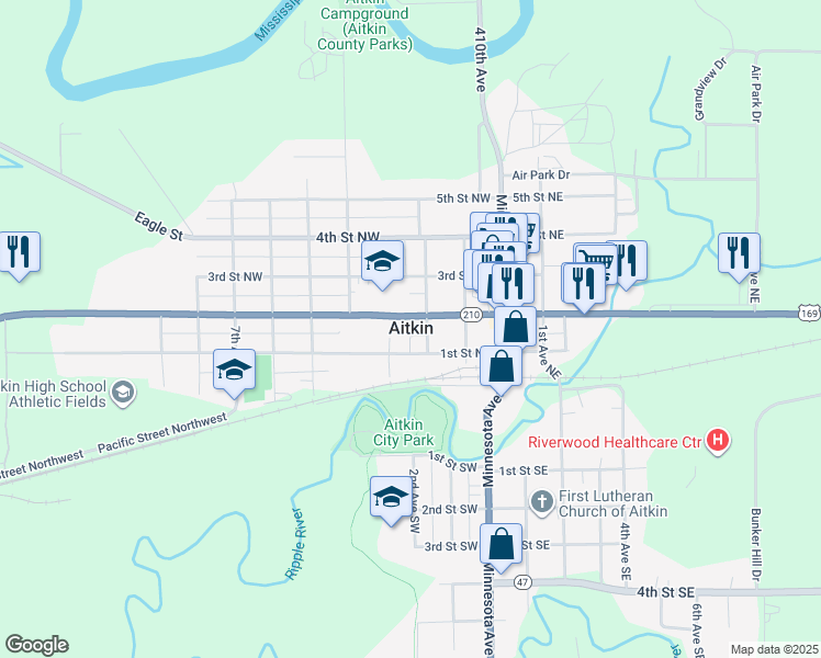 map of restaurants, bars, coffee shops, grocery stores, and more near 217 2nd Street Northwest in Aitkin