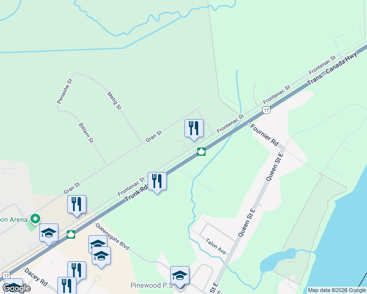 map of restaurants, bars, coffee shops, grocery stores, and more near 436 Frontenac Street in Sault Ste. Marie