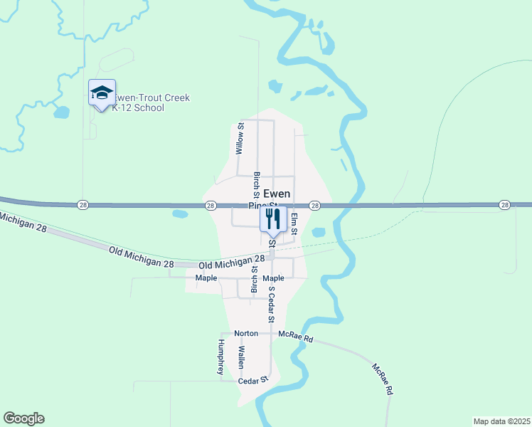 map of restaurants, bars, coffee shops, grocery stores, and more near in Ewen