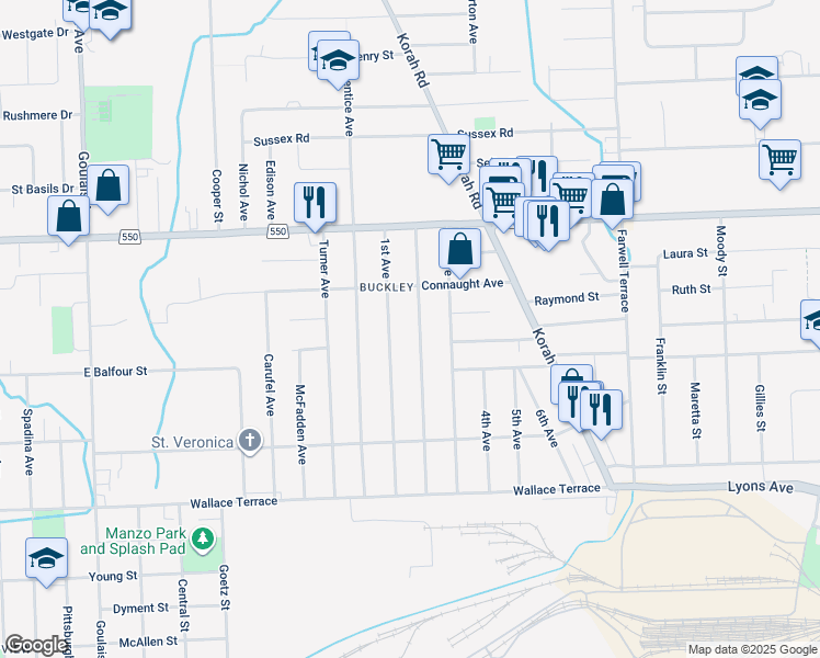 map of restaurants, bars, coffee shops, grocery stores, and more near 423 2nd Avenue in Sault Ste. Marie