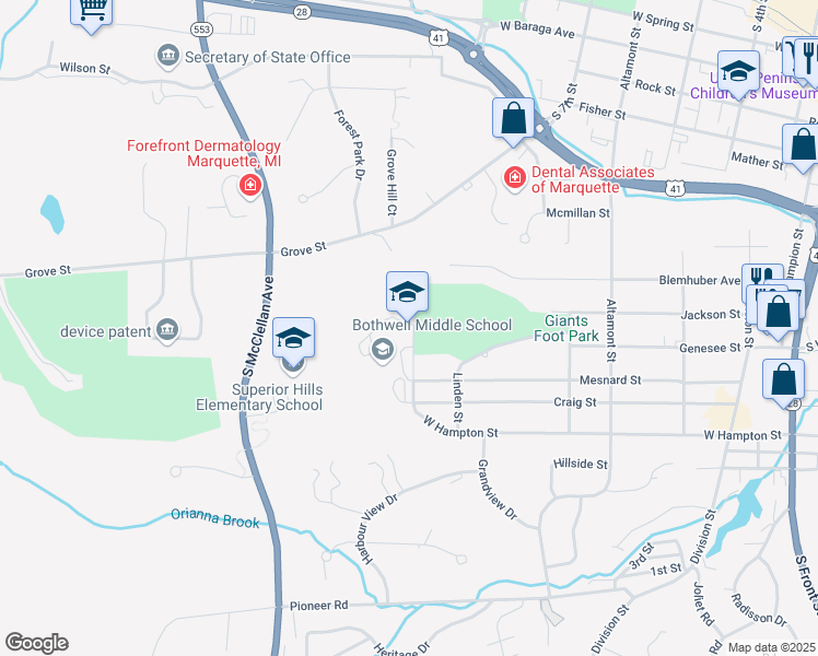 map of restaurants, bars, coffee shops, grocery stores, and more near 1200 Tierney Street in Marquette