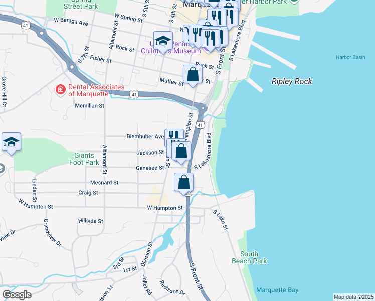 map of restaurants, bars, coffee shops, grocery stores, and more near 901-999 S Front St in Marquette