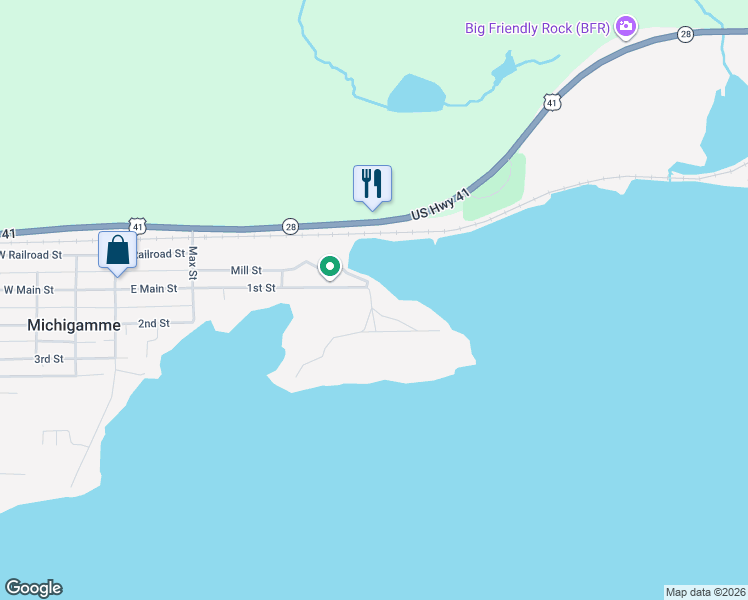map of restaurants, bars, coffee shops, grocery stores, and more near Mill Street in Michigamme Township