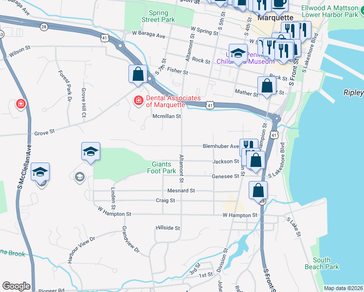 map of restaurants, bars, coffee shops, grocery stores, and more near 1001 Altamont Street in Marquette