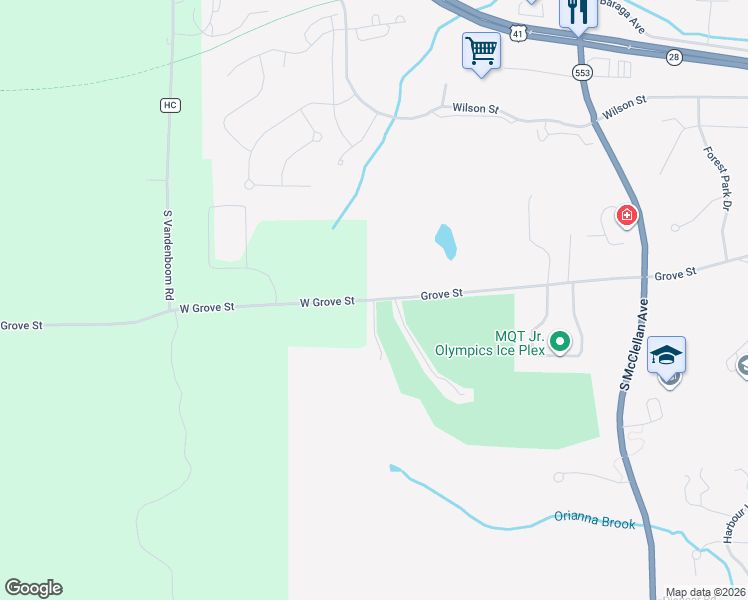 map of restaurants, bars, coffee shops, grocery stores, and more near 900 West Grove Street in Marquette