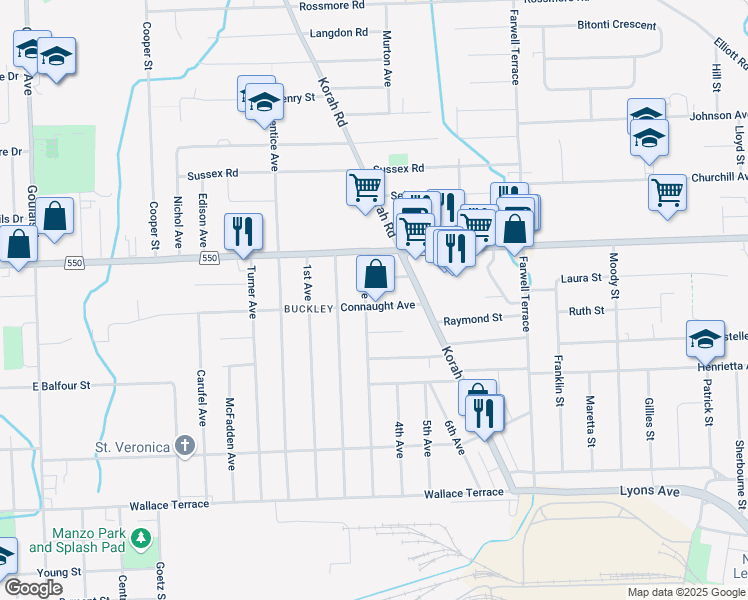 map of restaurants, bars, coffee shops, grocery stores, and more near 430 Connaught Avenue in Sault Ste. Marie