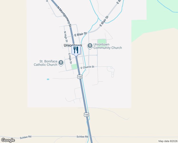 map of restaurants, bars, coffee shops, grocery stores, and more near 315 South Union Avenue in Uniontown
