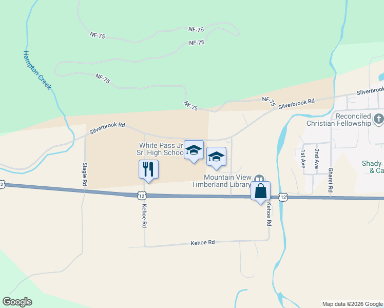 map of restaurants, bars, coffee shops, grocery stores, and more near 474 Silverbrook Road in Randle