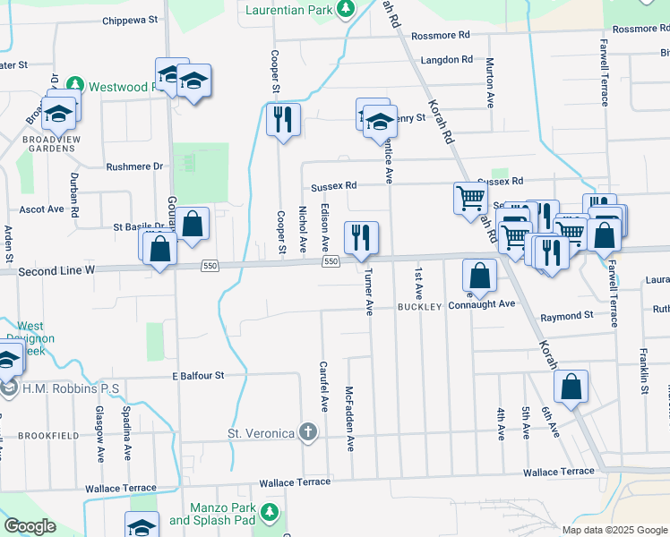 map of restaurants, bars, coffee shops, grocery stores, and more near in Sault Ste. Marie