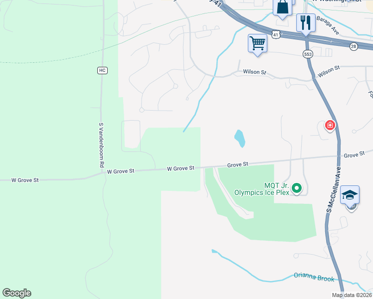 map of restaurants, bars, coffee shops, grocery stores, and more near 900-2098 West Grove Street in Marquette
