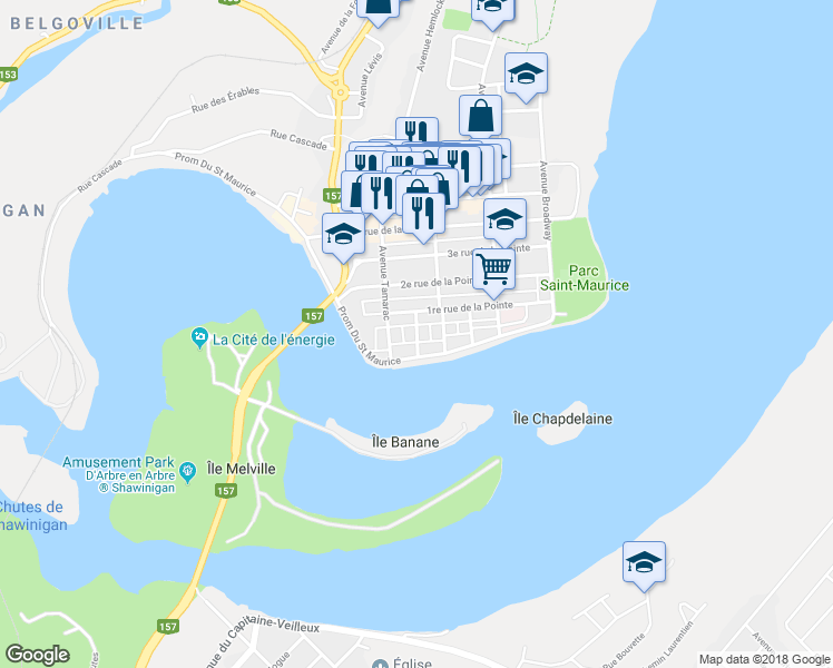 map of restaurants, bars, coffee shops, grocery stores, and more near 53 Avenue Mance in Shawinigan