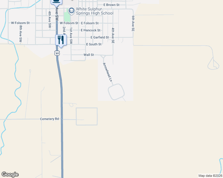 map of restaurants, bars, coffee shops, grocery stores, and more near Arrowhead Cir in White Sulphur Springs