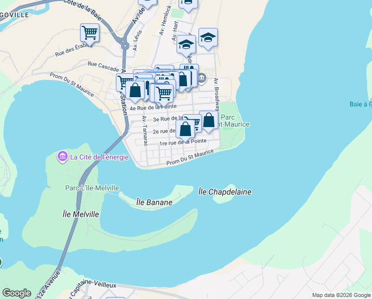 map of restaurants, bars, coffee shops, grocery stores, and more near 68 Avenue Spruce in Shawinigan
