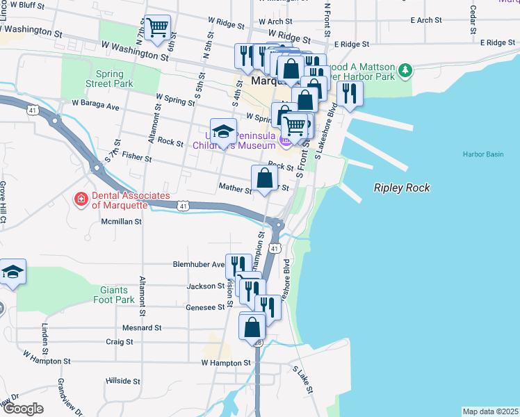 map of restaurants, bars, coffee shops, grocery stores, and more near 1013 Champion Street in Marquette