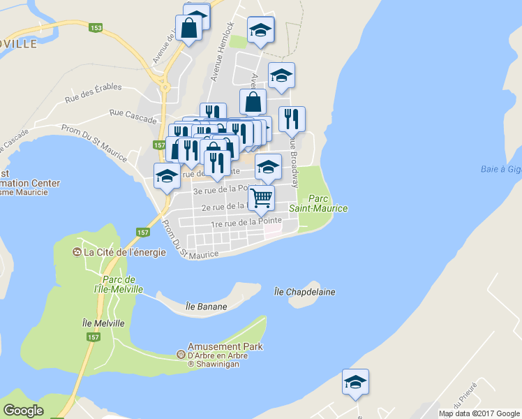 map of restaurants, bars, coffee shops, grocery stores, and more near 327 2e Rue in Shawinigan