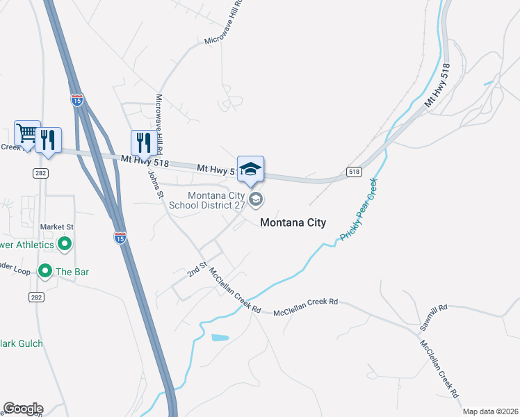 map of restaurants, bars, coffee shops, grocery stores, and more near 10 McClellan Creek Road in East Helena