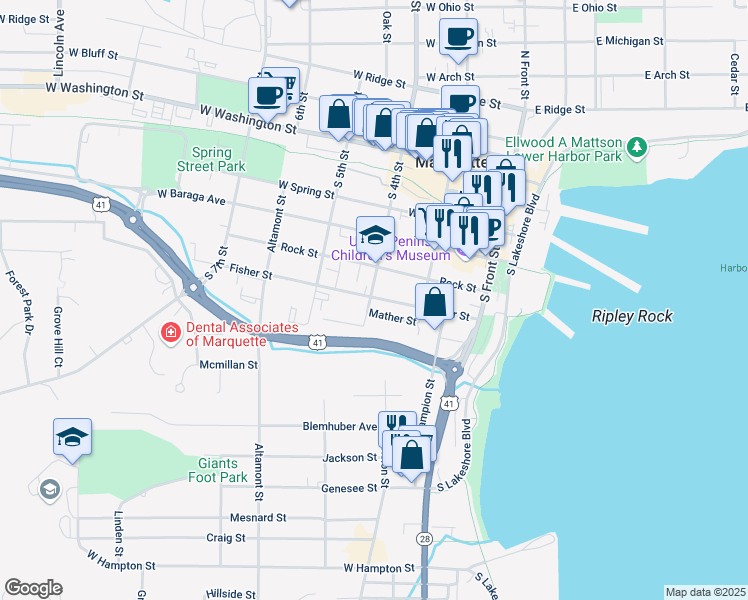 map of restaurants, bars, coffee shops, grocery stores, and more near 649-699 South 4th Street in Marquette