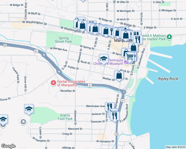 map of restaurants, bars, coffee shops, grocery stores, and more near 300-398 Chamberlain Street in Marquette
