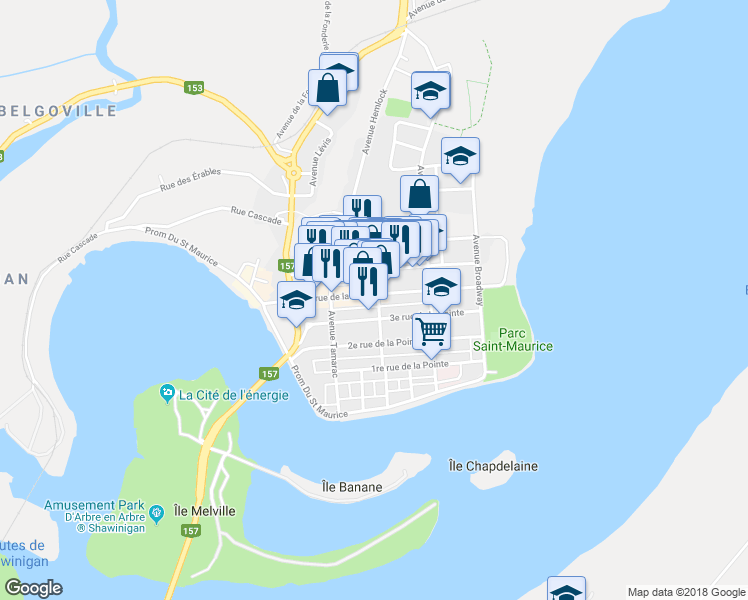 map of restaurants, bars, coffee shops, grocery stores, and more near 507 4e Rue in Shawinigan
