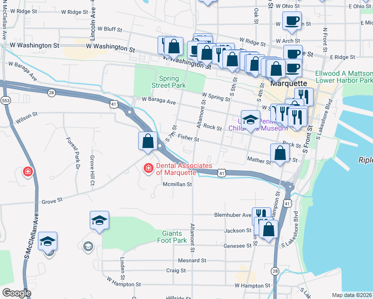map of restaurants, bars, coffee shops, grocery stores, and more near 601-799 Altamont St in Marquette