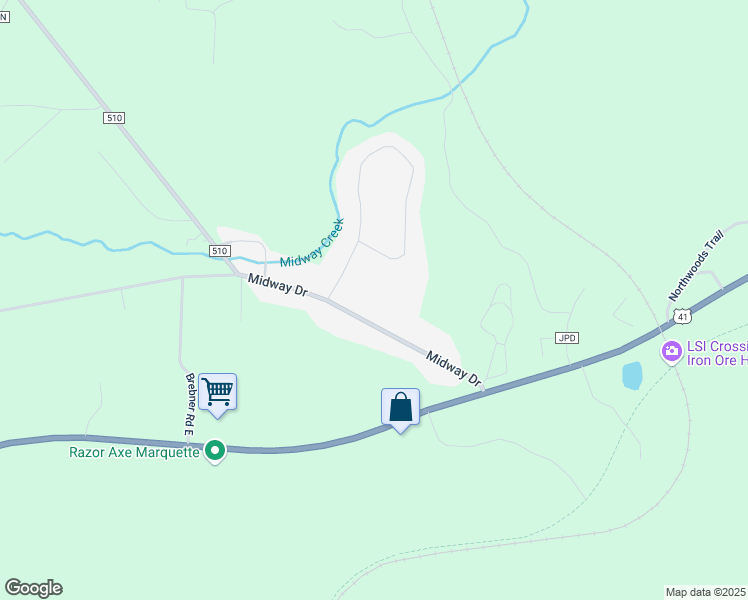 map of restaurants, bars, coffee shops, grocery stores, and more near 31 Longyear Drive in Negaunee