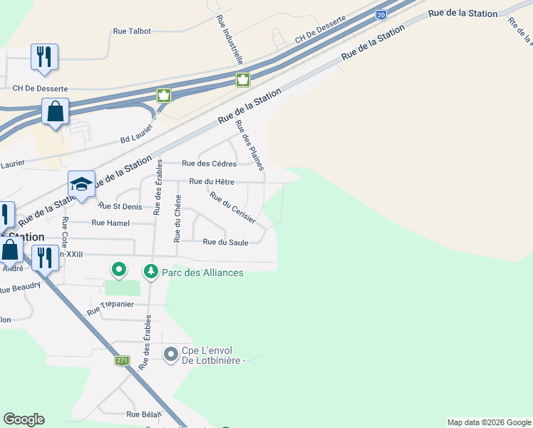 map of restaurants, bars, coffee shops, grocery stores, and more near 393 Rue des Plaines in Laurier-Station