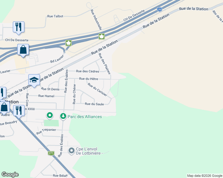 map of restaurants, bars, coffee shops, grocery stores, and more near 393 Rue des Plaines in Laurier-Station
