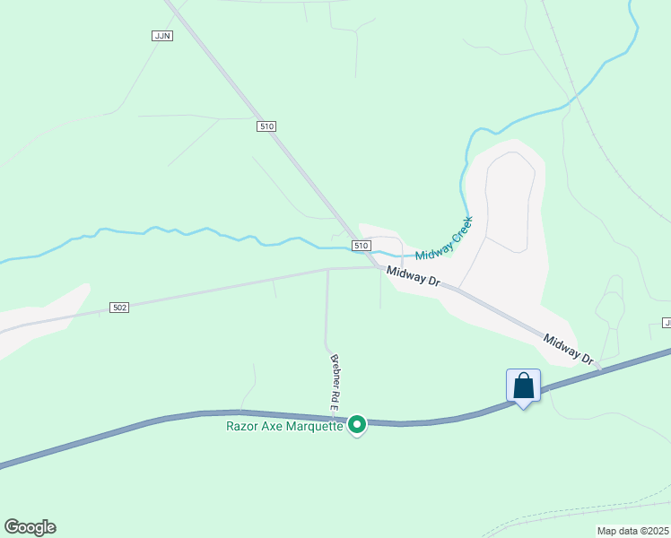 map of restaurants, bars, coffee shops, grocery stores, and more near 188 Midway Drive in Negaunee