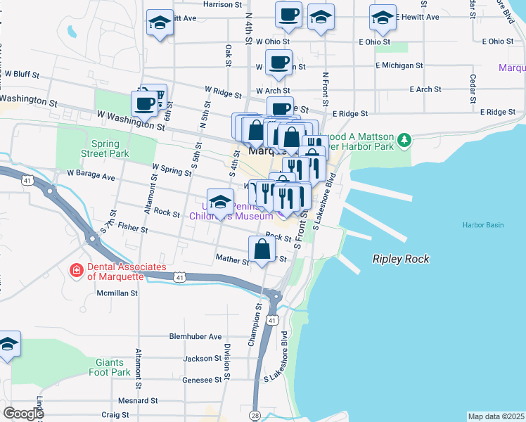 map of restaurants, bars, coffee shops, grocery stores, and more near 400 South 3rd Street in Marquette