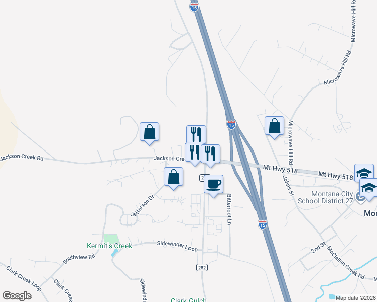 map of restaurants, bars, coffee shops, grocery stores, and more near 2 Jackson Creek Road in Clancy