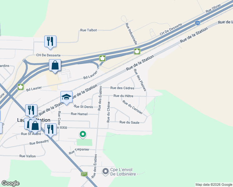 map of restaurants, bars, coffee shops, grocery stores, and more near 126 Rue du Hêtre in Laurier-Station