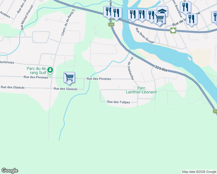 map of restaurants, bars, coffee shops, grocery stores, and more near 294 Rue des Marguerites in Mont-Laurier