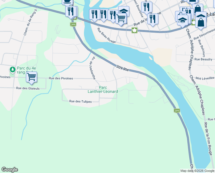 map of restaurants, bars, coffee shops, grocery stores, and more near 268 Rue des Jonquilles in Mont-Laurier