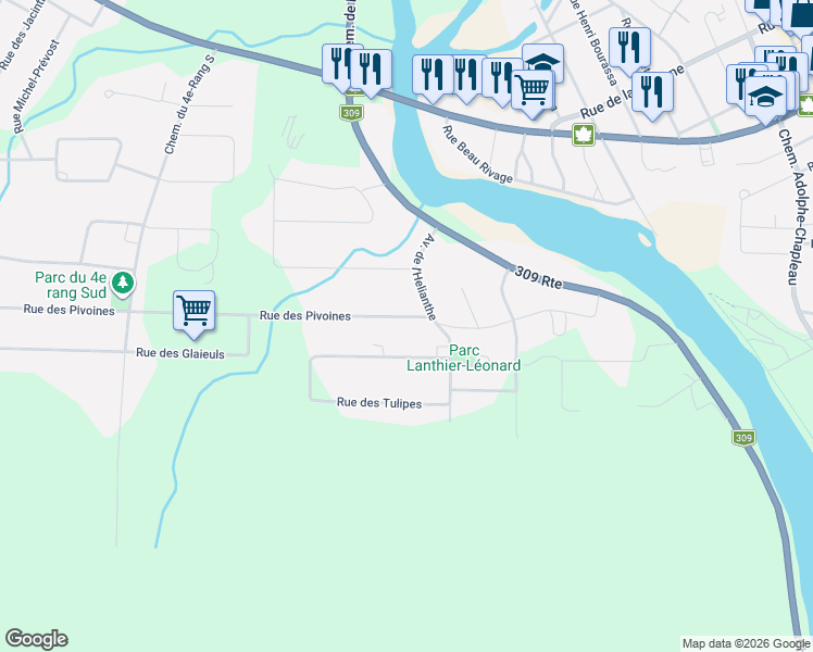 map of restaurants, bars, coffee shops, grocery stores, and more near 273 Rue des Pivoines in Mont-Laurier